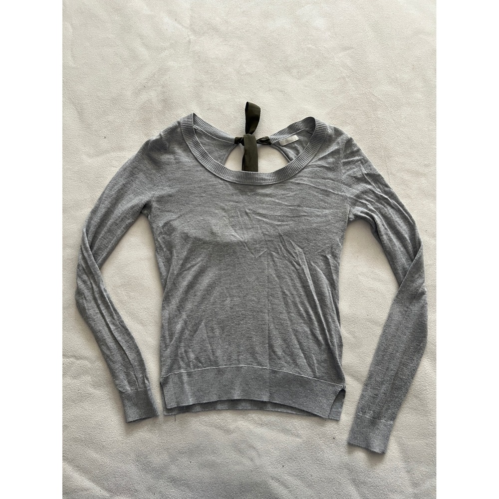 Canal Womens Grey Angora Blend Long Sleeve Open Back Ribbon Tie Sweater Size P